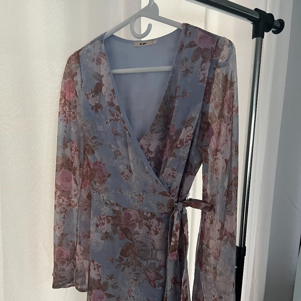 Long Sleeve Floral Wrap Dress with Belle Sleeves